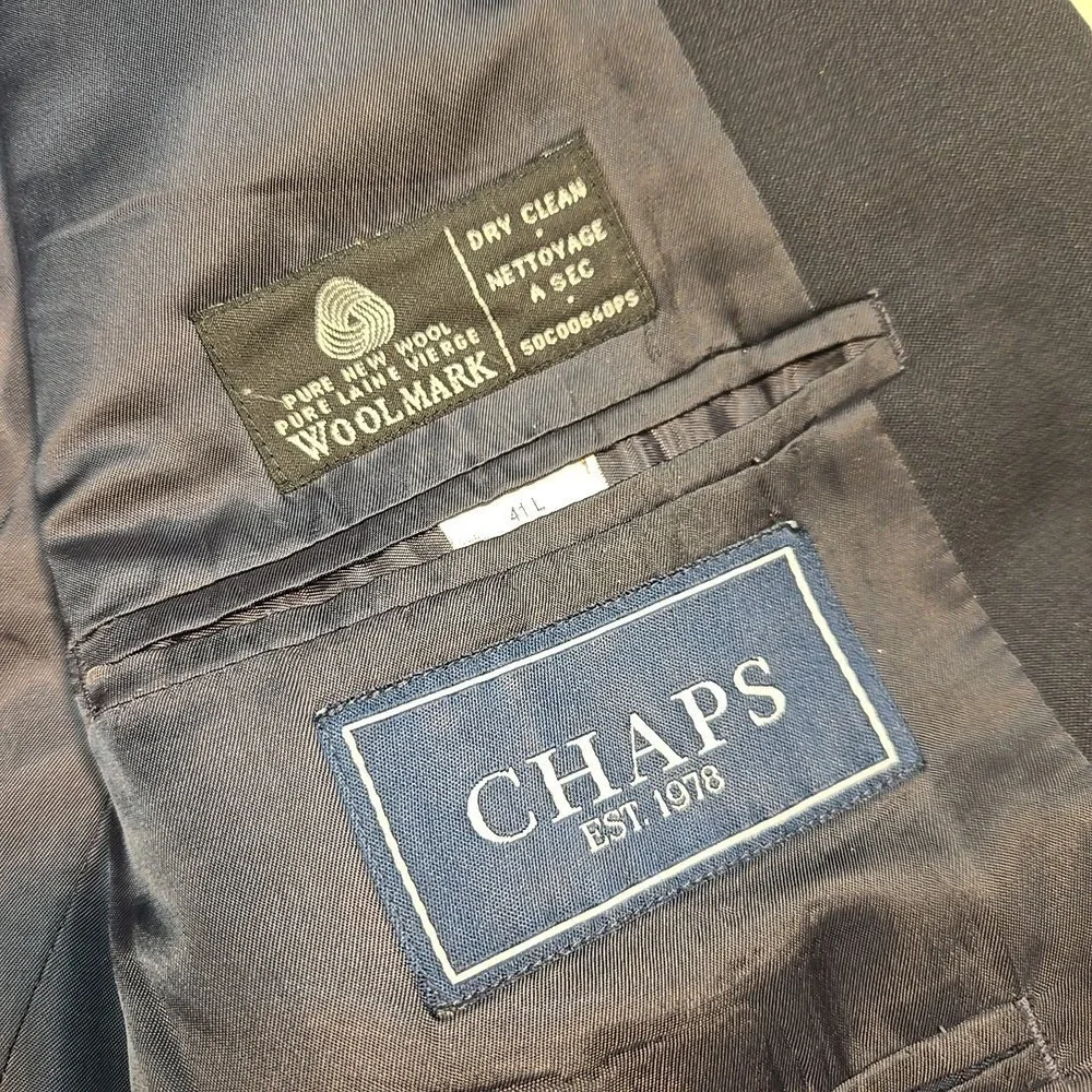 Chaps 41L Navy Wool Blazer Gold Crest Buttons Pure Woolmark Classic 2-Button 90s
